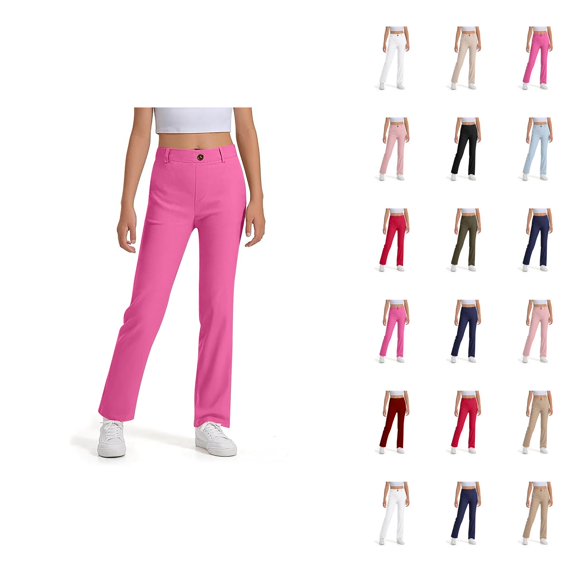 Girls Boys School Uniform Pants 2026 Trendy Stretchy Straight Leg Elastic Waist Dress Pants with Pockets