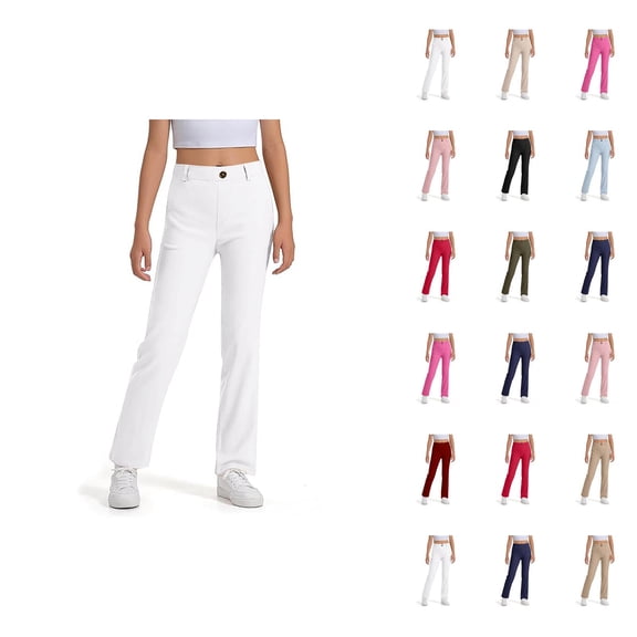 Girls Boys School Uniform Pants 2026 Trendy Stretchy Straight Leg Elastic Waist Dress Pants with Pockets