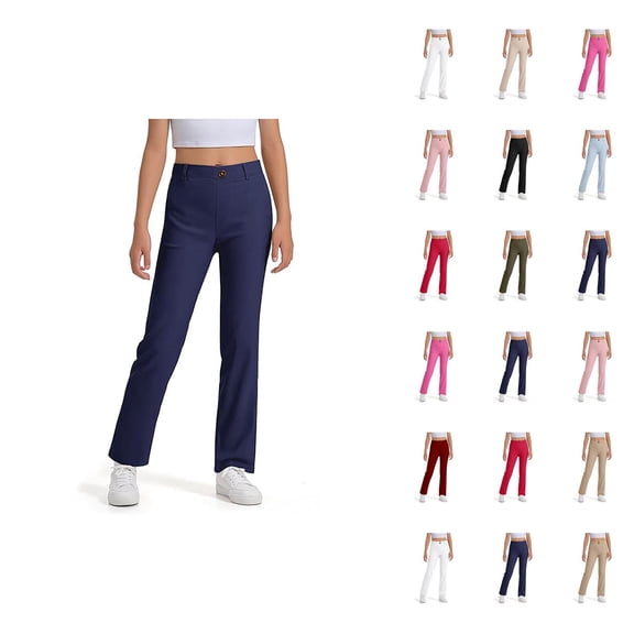 Girls Boys School Uniform Pants 2026 Trendy Stretchy Straight Leg Elastic Waist Dress Pants with Pockets