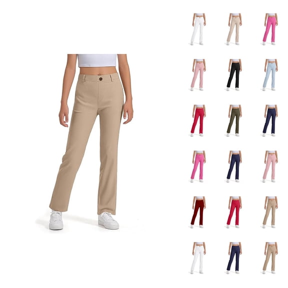 Girls Boys School Uniform Pants 2026 Trendy Stretchy Straight Leg Elastic Waist Dress Pants with Pockets