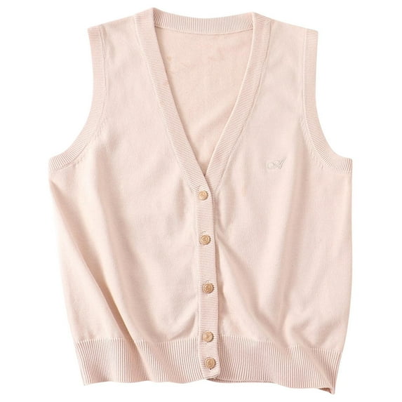 Girls Boys School Uniform Sweater Vests, Solid Color Button V-Neck Classic Knit Vests Big Children Sleeveless Cardigan Tops Beige M