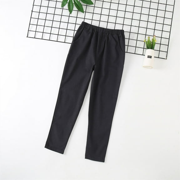 Girls Boys School Uniform Twill Pants, Stretch Cotton Chino Trousers Skinny Elastic Waist Pockets Straight Leg Baggy Jogger for Kids Black,Navy,Khaki Toddler Dress Pants, Size 3-9
