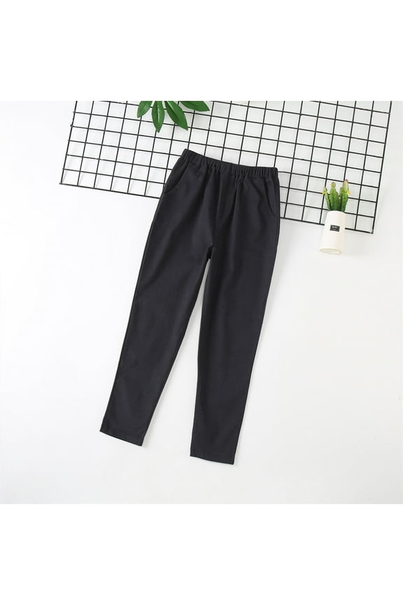 Girls Boys School Uniform Twill Pants, Stretch Cotton Chino Trousers Skinny Elastic Waist Pockets Straight Leg Baggy Jogger for Kids Black,Navy,Khaki Toddler Dress Pants, Size 3-9