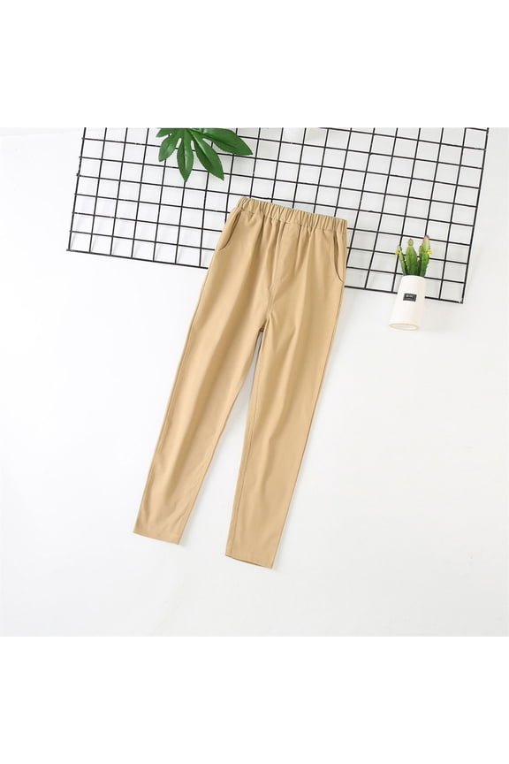 Girls Boys School Uniform Twill Pants, Stretch Cotton Chino Trousers Skinny Elastic Waist Pockets Straight Leg Baggy Jogger for Kids Black,Navy,Khaki Toddler Dress Pants, Size 3-9