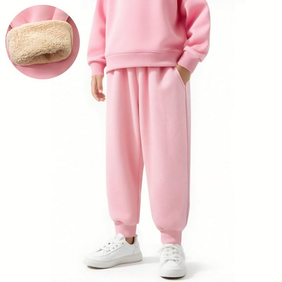 Girls Boys Sherpa Fleece Lined Joggers Sweatpants Kids Winter Warm Elastic Waist Jogger Pants Casual Loose Trousers with Pockets