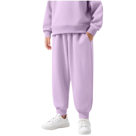Girls Boys Sherpa Fleece Lined Joggers Sweatpants Kids Winter Warm Elastic Waist Jogger Pants Casual Loose Trousers with Pockets