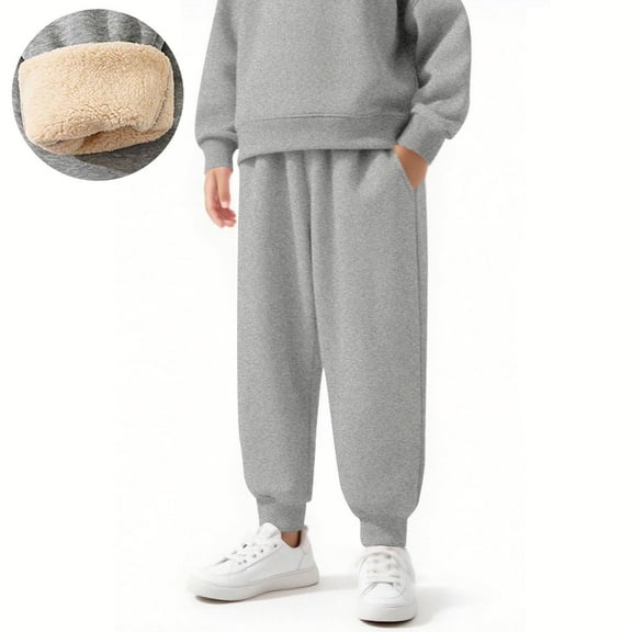 Girls Boys Sherpa Fleece Lined Joggers Sweatpants Kids Winter Warm Elastic Waist Jogger Pants Casual Loose Trousers with Pockets
