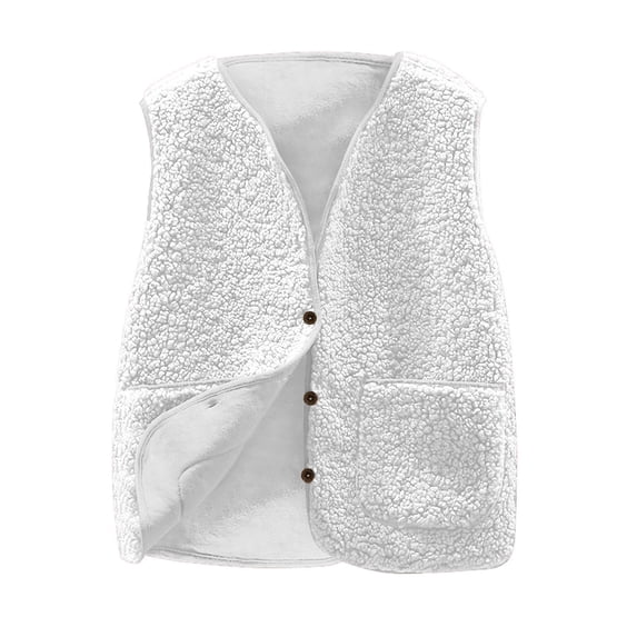 Girls' Boys Sherpa Fleece Vest Outwear Lightweight Solid Color Cute Jacket with Pockets 5-13 Years White