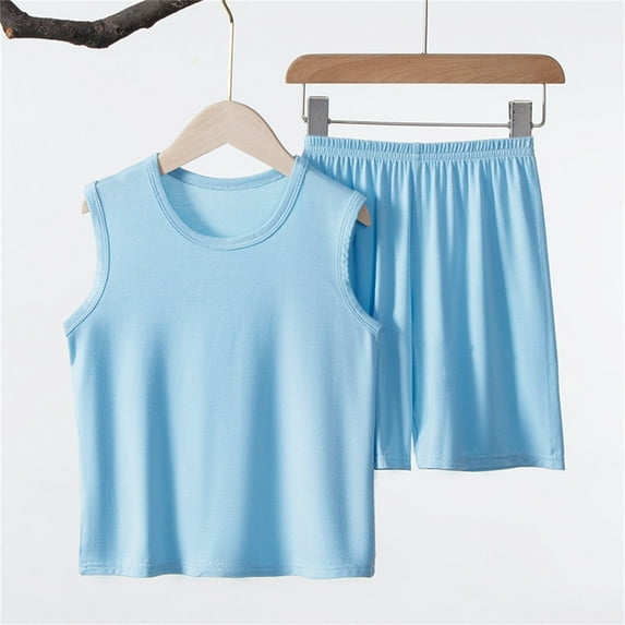 Girls Boys Short Sets Kids Teen Cotton Summer 2 Piece Outfits Sleeveless T Shirts and Shorts Loose Clothing Sets 2-16