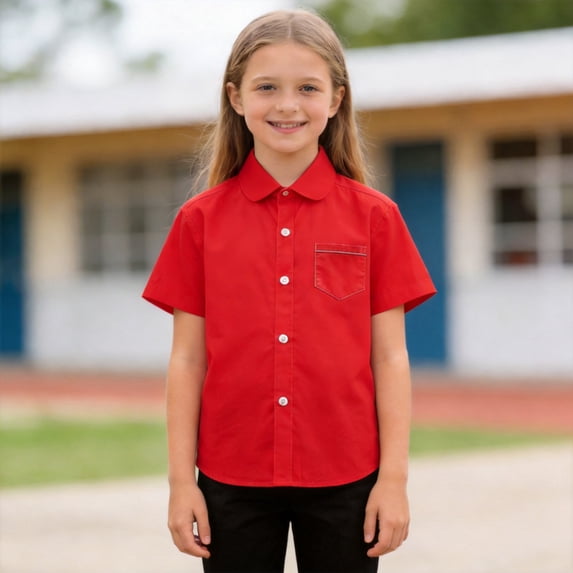 Girls Boys Short Sleeve Fashion Casual Dress Shirts Red Button Down Shirts Summer Formal School Uniform Shirt with Pocket 6-7 Years
