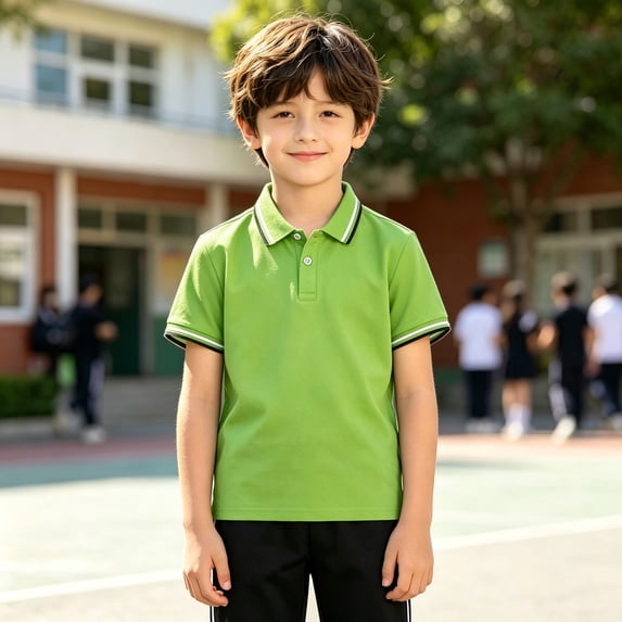 Girls Boys Short Sleeve Polo Shirt School Uniform Tops Button Down Green Kids Breathable Cute Summer Collared Golf Shirt 2T