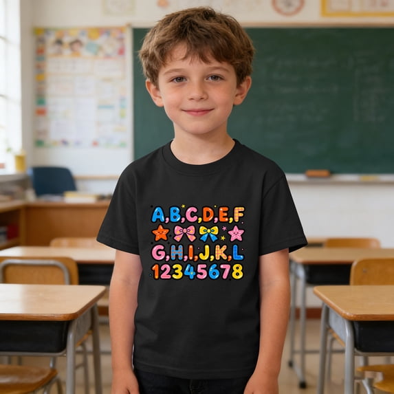 Girls Boys Short Sleeve T Shirts Kids Crewneck Graphic Fashion Shirts Summer Casual Basic Tees Tops Black 9-10 Years