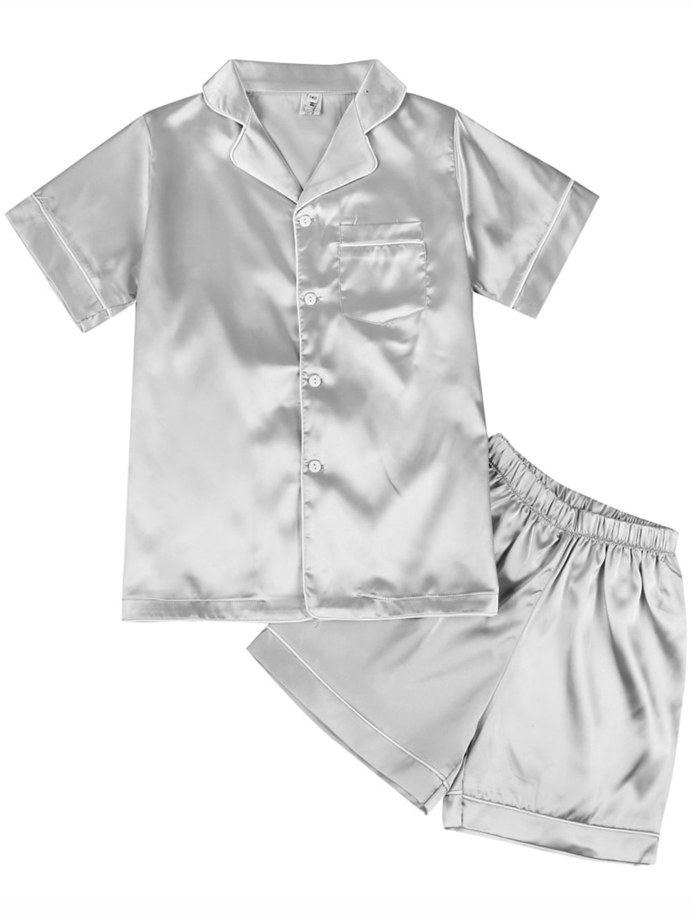 Girls Boys Silk Satin Pajamas Pyjamas Pjs Kids Child Top Shirt + Pants  Sleepwear Set 