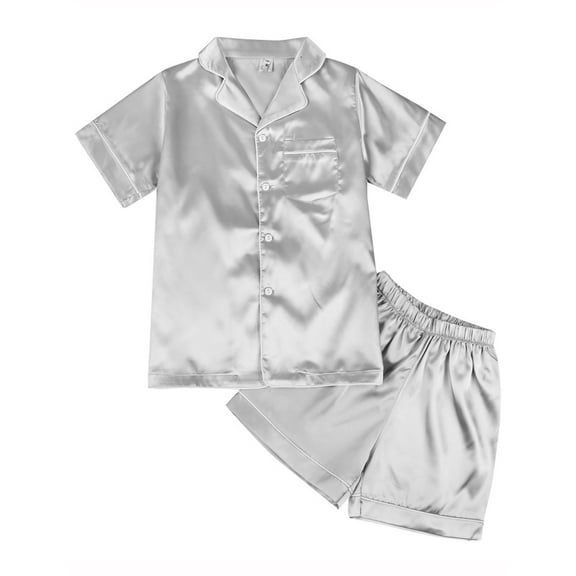 Girls Boys Silk Satin Pajamas Pyjamas Pjs Kids Child Top Shirt + Pants Sleepwear Set