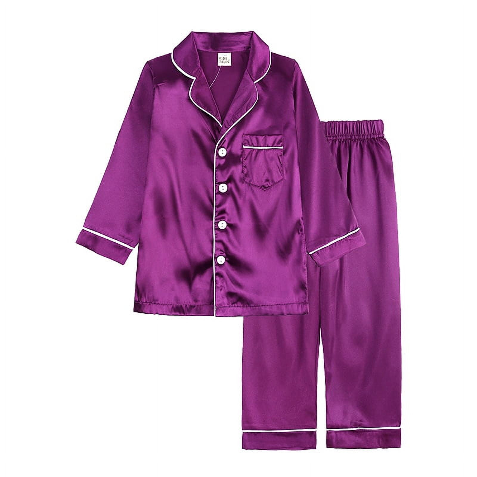 Girls Boys Silk Satin Pajamas Set, Button Solid Color Style, Long ...