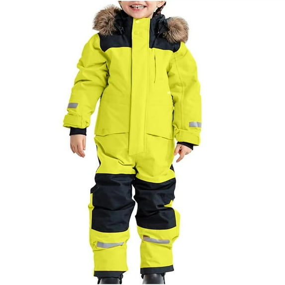 Girls Boys Ski Suit 1 Piece Jumpsuit Snowsuit With Removable Hood Mud Suit Children Kids Winter Snow Overall Windproof 12 Months-18 Months