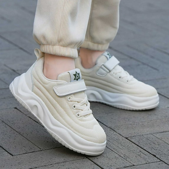 Girls Boys Sneakers Girls Sneakers Lightweight Breathable School Shoes For Kid Jogger Running Shoes Beige 12-12.5 Years