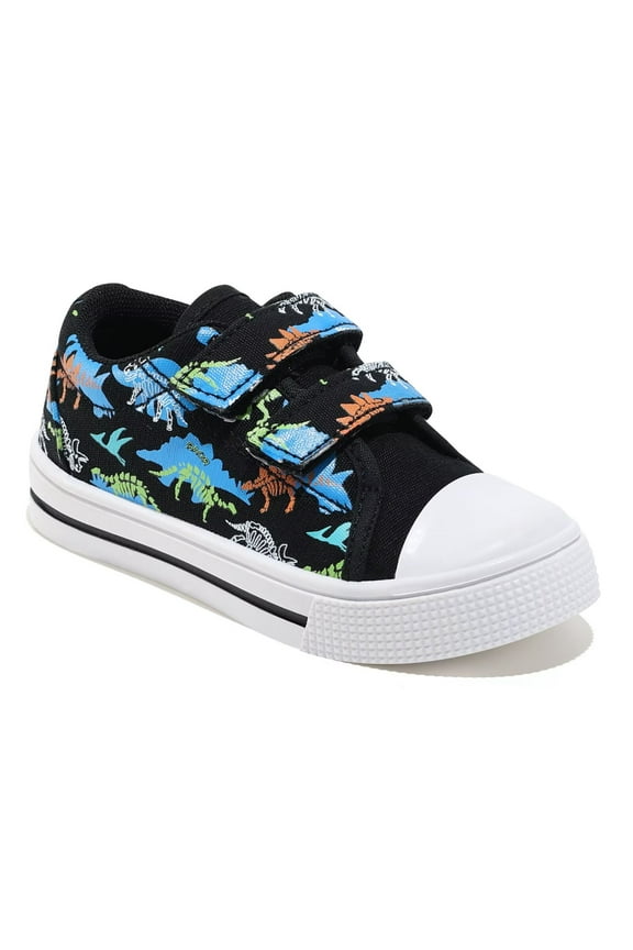 Toddler Kids Sneakers Boys Canvas Shoes with Hook and Loops, Black Dinosaur, Size 11