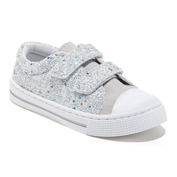 FUNCOO PLUS Kids Sneakers Toddler Girls Glitter Canvas Shoes with Hook and Loops, Silver, Size 9