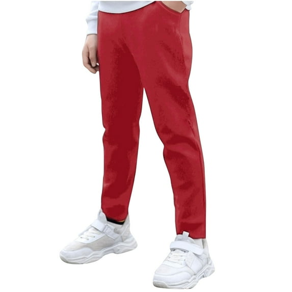 Girls Boys Sports Sweatpants Children's Solid Color Elastic Waist Sports Jogging Trousers Outdoor Running Hiking Workout Straight Pant Red 14 Years