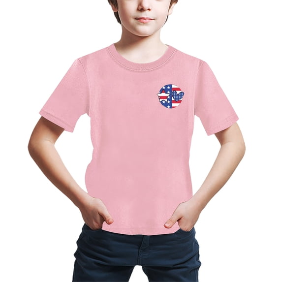 Girls And Boys Spring Summer Casual Short Sleeved T Shirt Independence Day Letters Before And After Printed Round Neck Comfortable Children's Wear Size 4-5T
