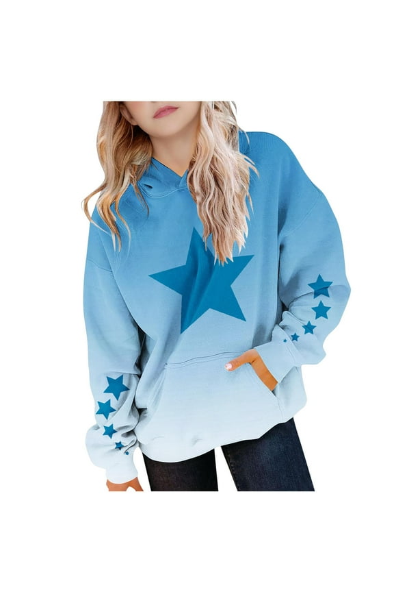 Girls Boys Star Printed Sweatshirt Tie Dye Pullover Shirt Fleece Hooded Jumper PE School Warm Coats Long Sleeve Top New Casual Fashion for Childrens Unisex Blue 4-5 Years
