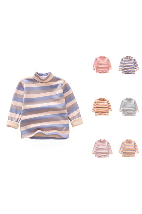 Girls Boys Striped Undershirts 2026 Long Sleeve Fall Winter Thick Warm Neck Casual Shirts Kids Pullover Blouse Top
