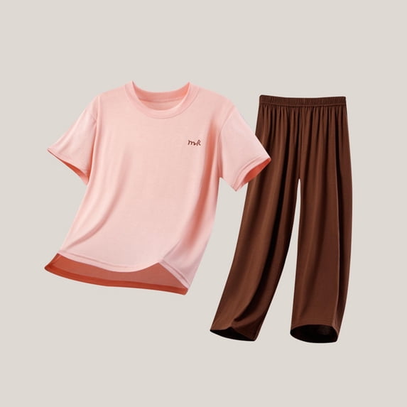 Girls Boys Summer Outfits Comfy Cotton Casual Short Sleeve T-Shirt + Elastic Waist Pants 2 Pieces Loungewear Sets Pink 16-18 Years