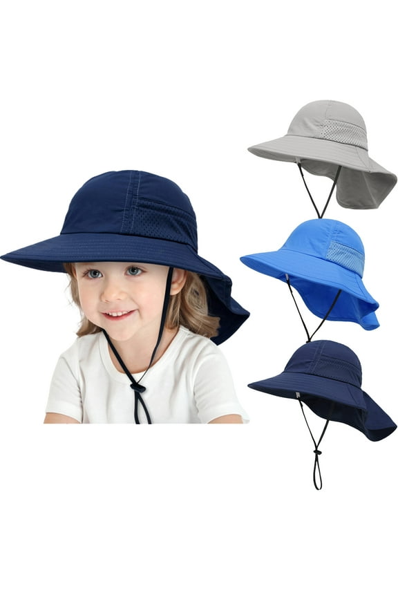 Girls Boys Sun Visor Hat Kids Beach Hat UPF 50+ Kids Summer Protective Cap Wide Brim Breathable Neck Cap/Grey
