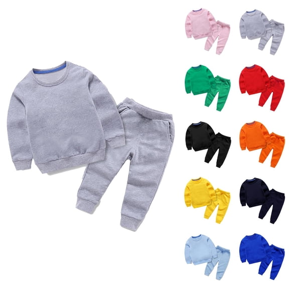 Girls Boys Sweat Set 2026 Plain Crewneck Sweatshirt Sweatpants Joggers 2 Piece Matching Track Suit Kids Activewear Sets