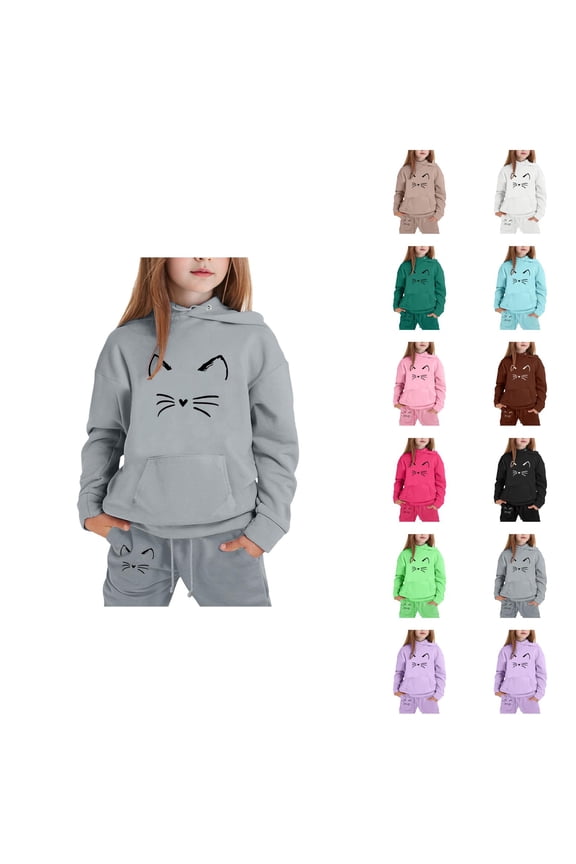 Girls Boys Sweat Set Cute Cat Sweatshirt and Sweatpants Joggers 2 Piece Matching Sweatsuit Boys Girls Activewear Sets