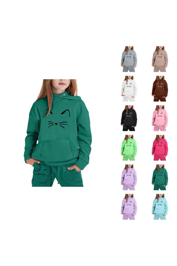 Girls Boys Sweat Suit Cute Cat Sweatshirt and Sweatpants Joggers 2 Piece Matching Track Suit Boys Girls Hoodie Set