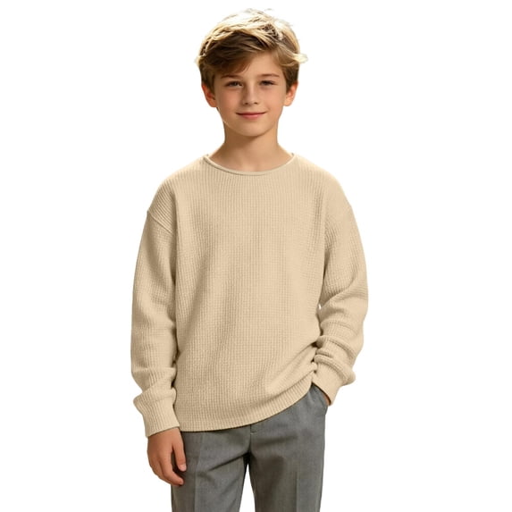 Girls Boys Sweater Long Sleeve Crew Neck Pullover Sweater Knit Pullover Sweatshirt Kids Long Sleeve Crew Neck Solid Casual Tops Fall Outfits(Khaki,5-6 Years)