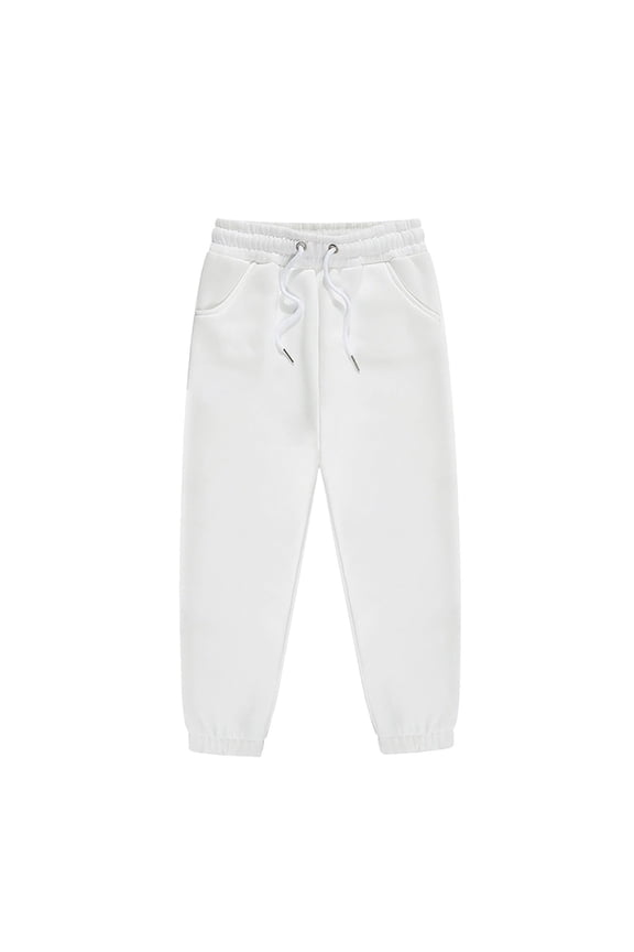 Girls Boys Sweatpants Athletic Sports Elastic Waist Pants Solid Comfy Fall Winter Pants Unisex Kids Sweat Pants White 6-7 Years