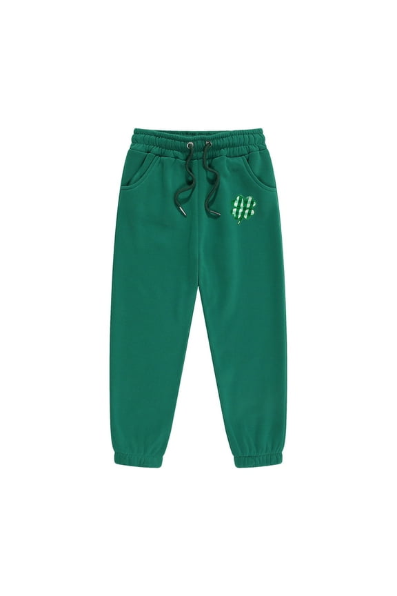 Girls Boys Sweatpants St. Patrick's Day Clover Shamrock Graphic Sweat Pants Spring Fall Unisex Kids Athletic Pants Green 4-5 Years