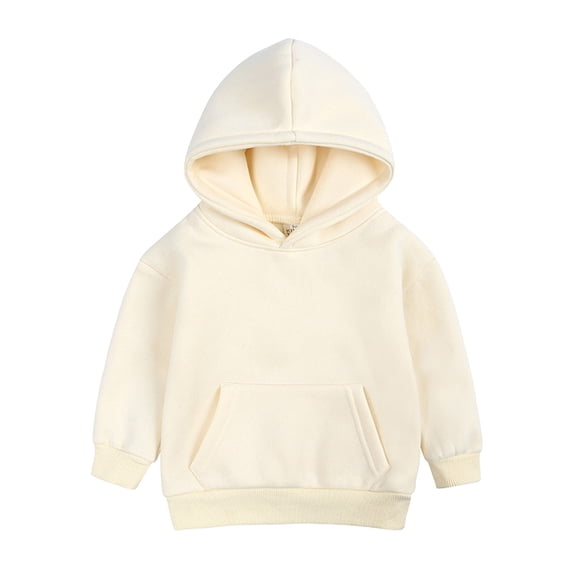 Wuxian Girls Boys Sweatshirt Thickened Wool Hoodies Pullover Solid Long Sleeve Tops Active Athletic Lightweight Sweater With Front Pockets Winter Warm Jacket,Beige,10-11 Years