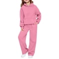 thumbnail image 1 of Girls Boys Sweatsuit 2 Piece Outfits Hooded Sweatshirt and Sweatpants Fleece Lined Tracksui𝘁 Plain Athletic Jogger Sets Warm, 1 of 5
