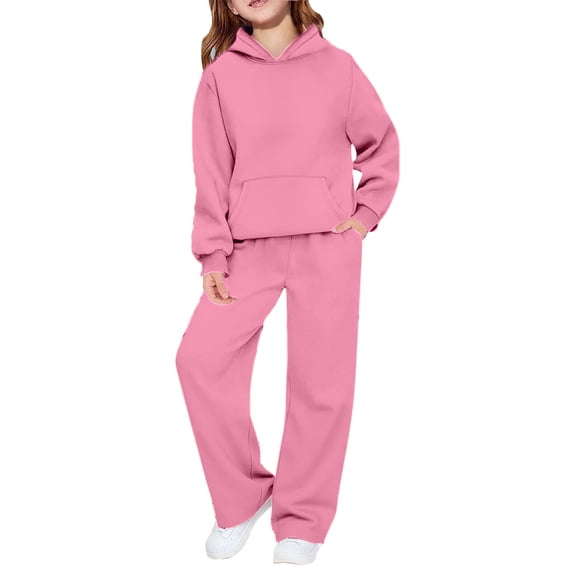 Girls Boys Sweatsuit 2 Piece Outfits Hooded Sweatshirt and Sweatpants Fleece Lined Tracksui𝘁 Plain Athletic Jogger Sets Warm
