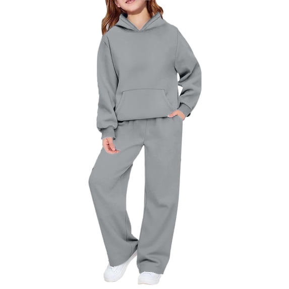 Girls Boys Sweatsuit 2 Piece Outfits Hooded Sweatshirt and Sweatpants Fleece Lined Tracksui𝘁 Plain Athletic Jogger Sets Warm