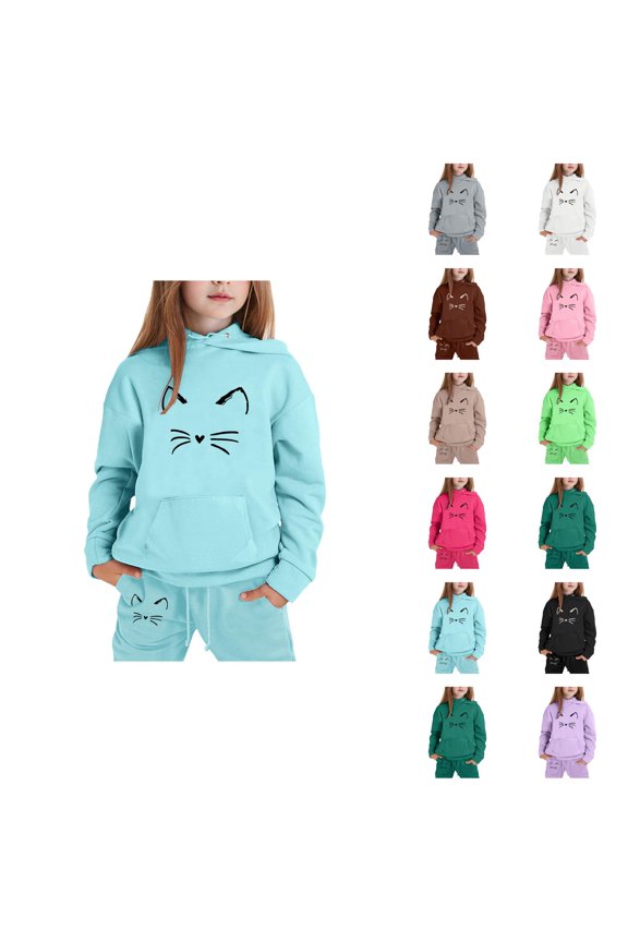 Girls Boys Sweatsuit Cute Cat Sweatshirt and Jogging Sweatpants 2 Piece Matching Set Kids Hoodie Set