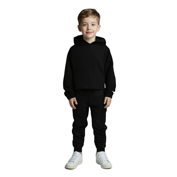 Girls Boys Sweatsuit Set 2 Piece Long Sleeve Black Hooded Sweatsuits Pullover and Jogger Pants Winter Clothes Hoodie Set2-3 Years Boys Girls Fashion