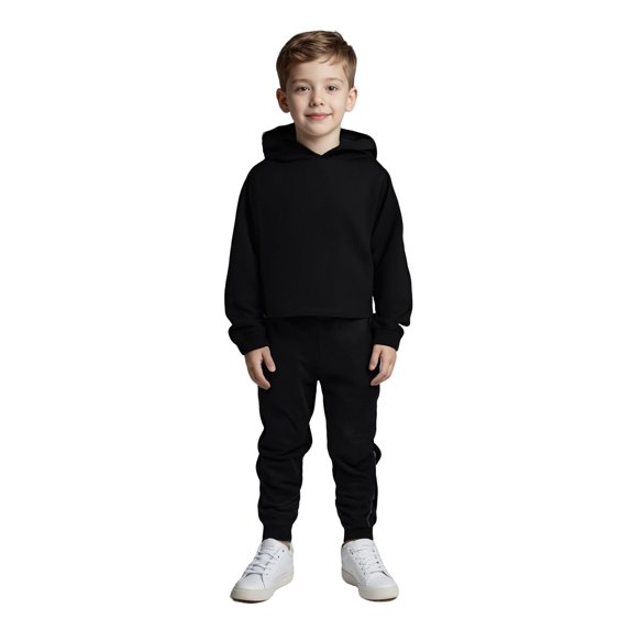 Girls Boys Sweatsuit Set 2 Piece Long Sleeve Black Hooded Sweatsuits Pullover and Jogger Pants Winter Clothes Hoodie Set2-3 Years Boys Girls Fashion