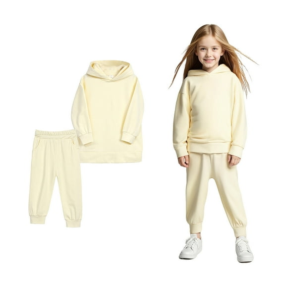 Girls Boys Sweatsuit Set 2 Piece Long Sleeve Light yellow Sweatshirt and Jogger Sweatpants Winter Clothes Girl Clothes 4-5 Years Boys Girls Fashion