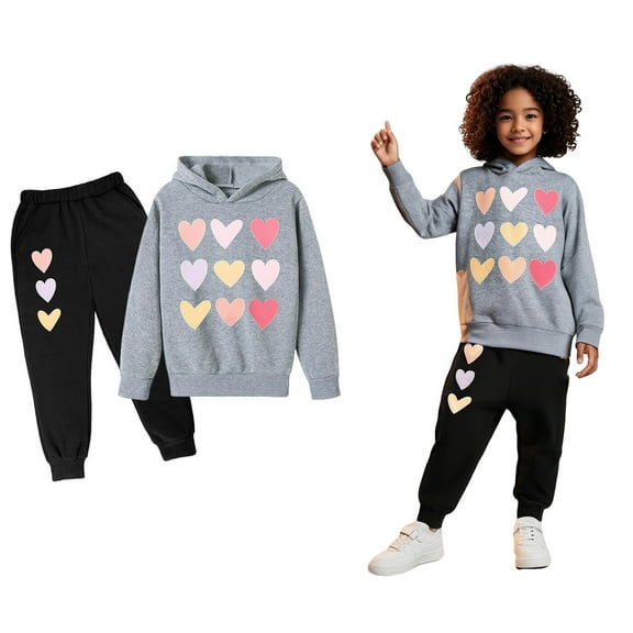 Girls Boys Sweatsuit Set 2 Piece Long Sleeve Printed Hooded Sweatsuits Pullover Sweatpants Fall Winter Clothes Boys Girls Athletic Clothes Sets 9-10 Years Boys Girls Fashion