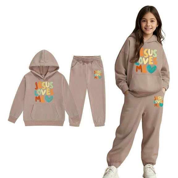 Girls Boys Sweatsuit Set 2 Piece Long Sleeve Printed Pullover Hoodie Sweatpants Joggers Set Winter Clothes Hoodie Set 10-11 Years Boys Girls Fashion