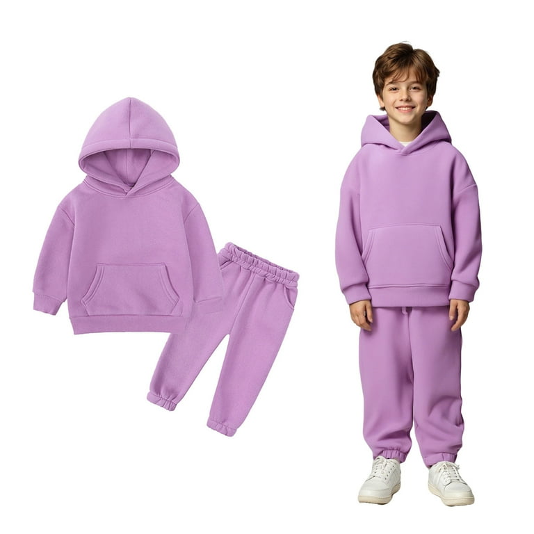 Girls Boys Sweatsuit Set Piece Long Sleeve Purple Basic Hoodie