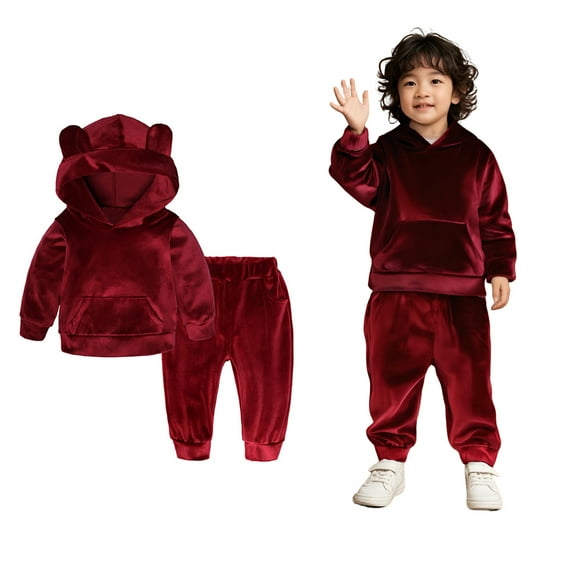 Girls Boys Sweatsuit Set 2 Piece Long Sleeve Red Hooded Sweatsuits Pullover Jogging Pants Fall Clothes Boys Active Tracksuit Set Boys Girls Fashion