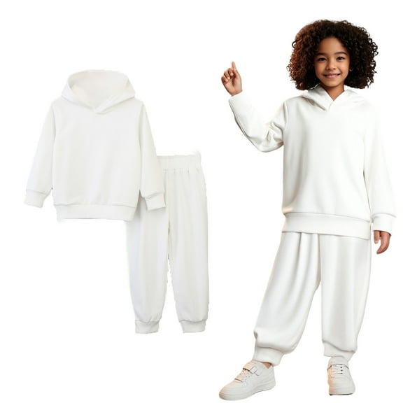 Girls Boys Sweatsuit Set 2 Piece Long Sleeve White Hooded Sweatshirt and Sweatpants Fall Clothes Kids Clothes Boys Size 2-3 Years Boys Girls Fashion