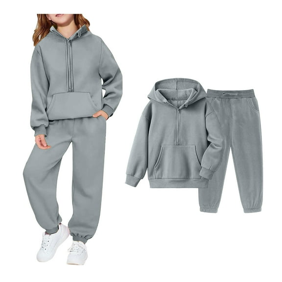 Girls Boys Sweatsuit Set 2 Piece Long Sleeve Zip Up Basic Hoodie Sweatpants Joggers Set Winter Clothes Tween Boys Clothes 13-14 Years