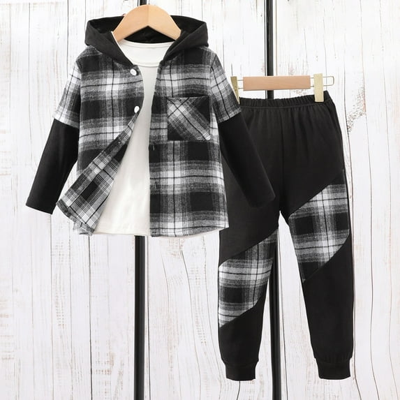 Girls Boys Sweatsuit Set 2 Piece Tween Girls Fall Outfits Tracksuit Hoodie and Jogger Set Plaid Long Sleeve Pullover Sweatshirt Fall Outfits Set Girls Sweatsuit 3T
